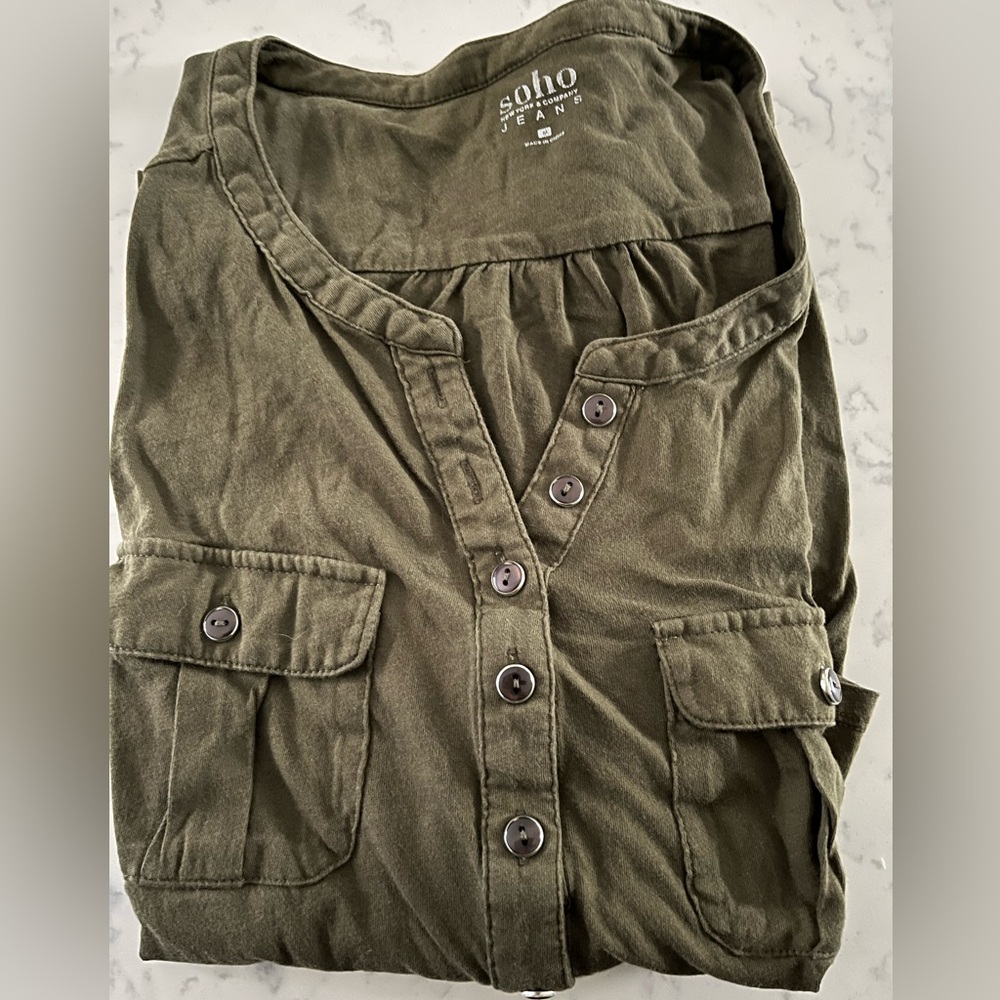 New York & Company Olive or Army Green Soho Shirt with double front pockets